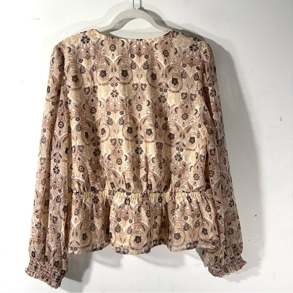 Loft Cream and Brown Floral Surplice Top NWT - Picture 7 of 12